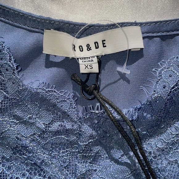 RO&DE Anthropologie Silky Satin & Lace Camisole Mediterranean Blue Feminine NEW - Picture 10 of 13